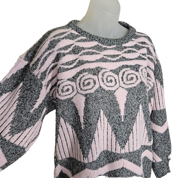 Vintage 80s Adele Knitwear Sweater Made in USA Chunky Geometric Womens M Retro - Picture 3 of 8